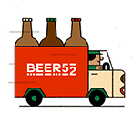 Cartoon Beer52 truck delivering beer.